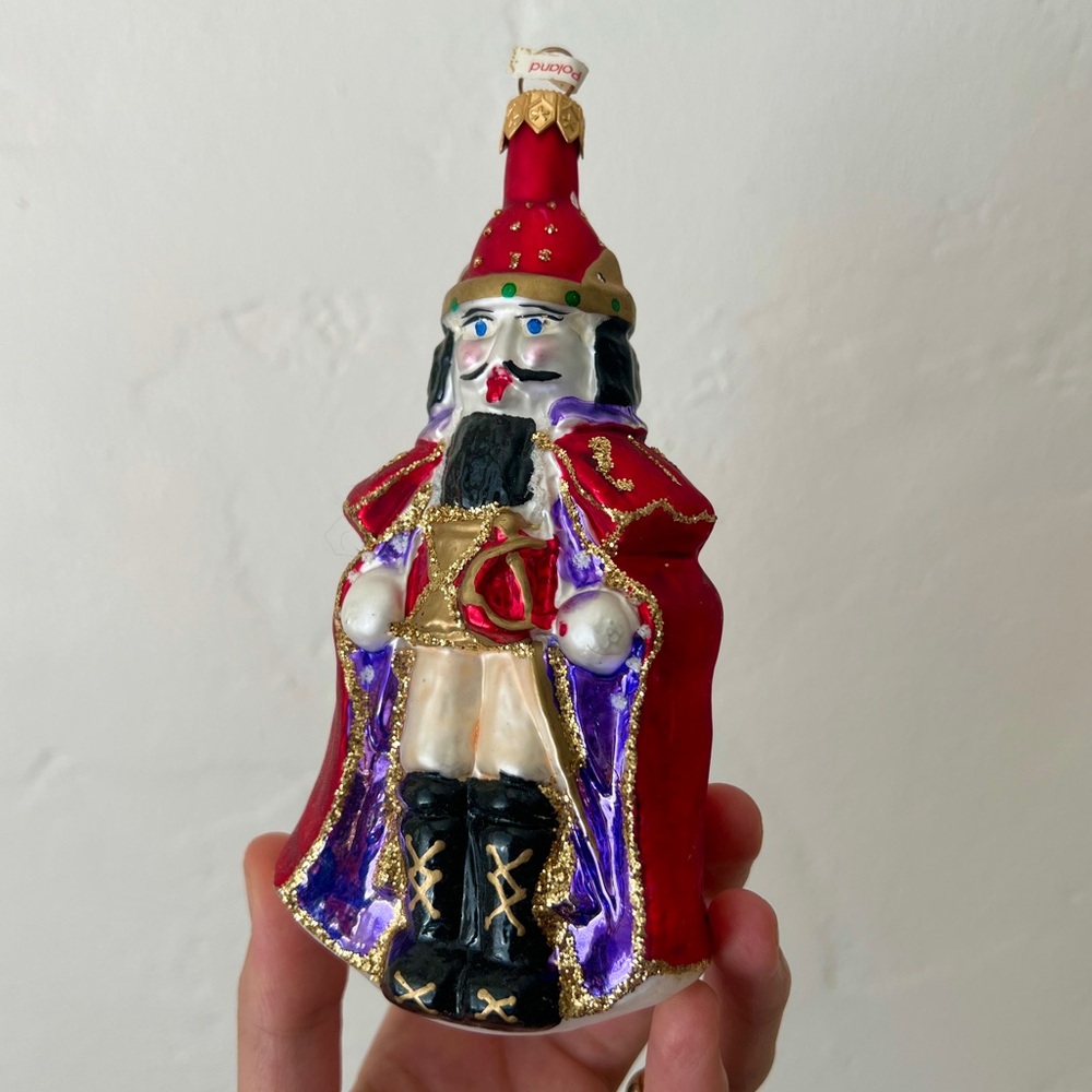 Vintage Polish Red Blown Glass Christmas Ornament Nutcracker King Drosselmeyer